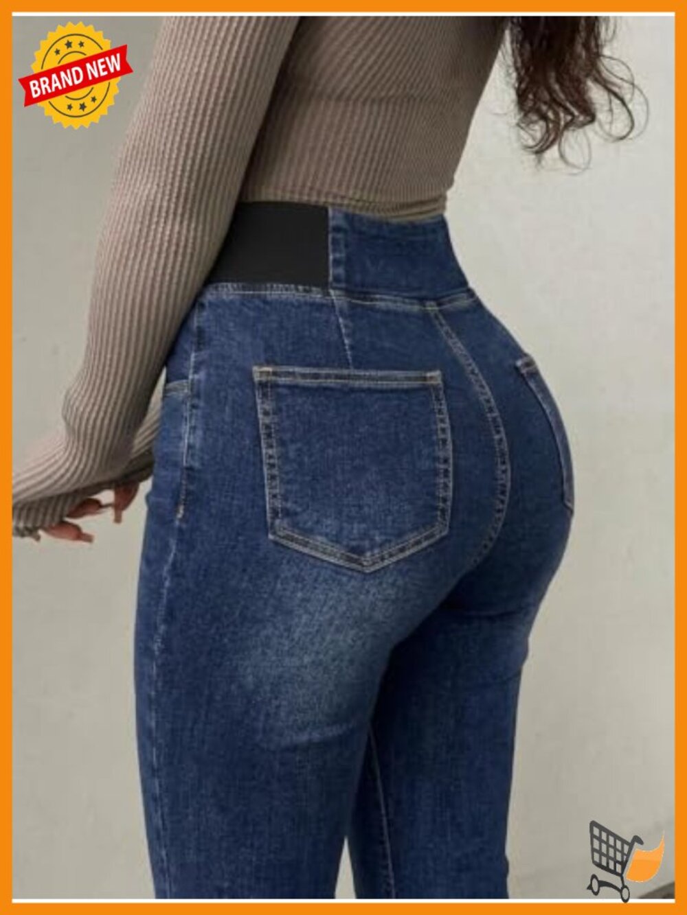Womens High Waisted Stretchy Flare Jeans Elastic Waistband Bell Bottom - Picture 4 of 6